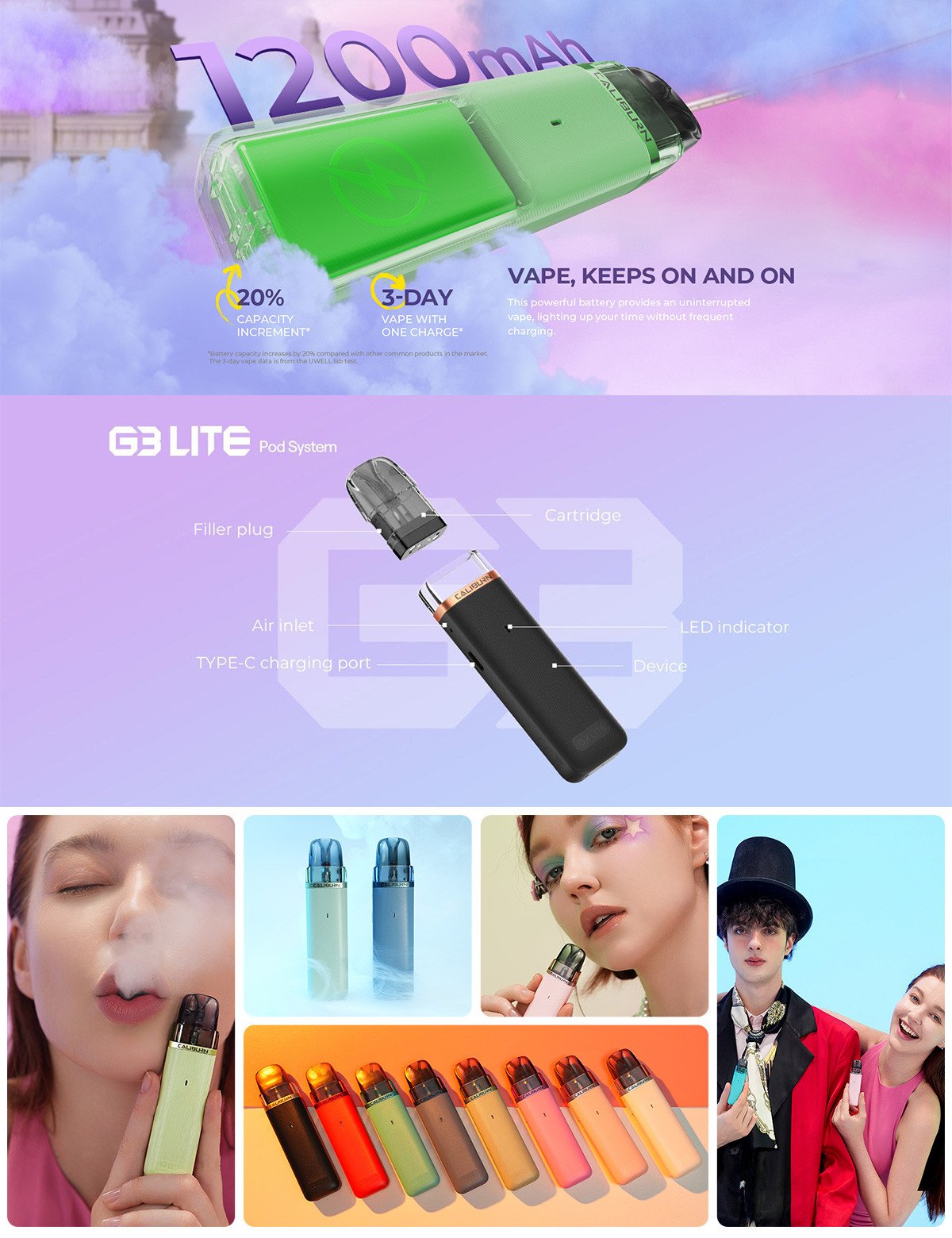 Uwell Caliburn G3 Lite 1200mAh pod kit
