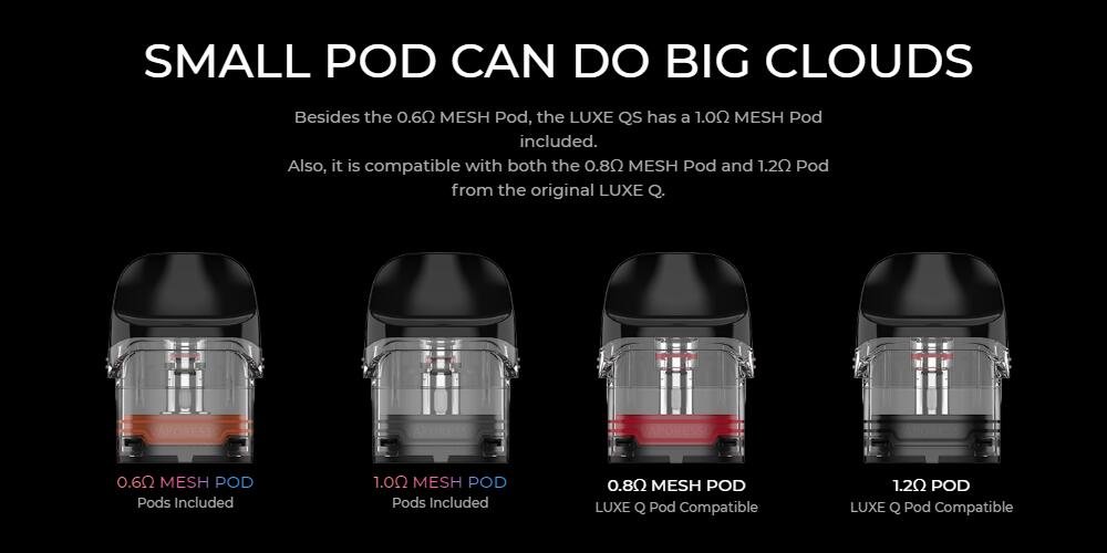 Vaporesso LUXE QS compatible 0.4, 0.6, 0.8 and 1.2 ohm mesh pods