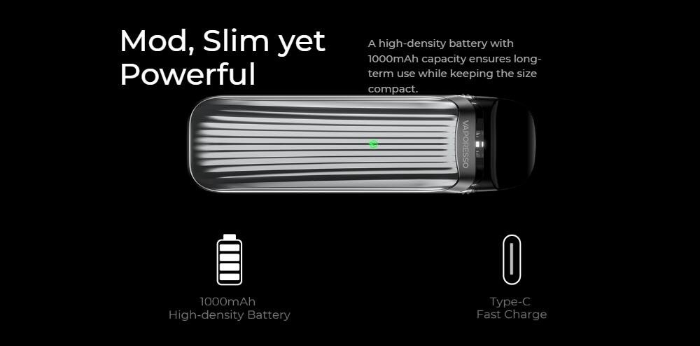 Vaporesso LUXE QS 1000mAh battery and Type-C fast charging