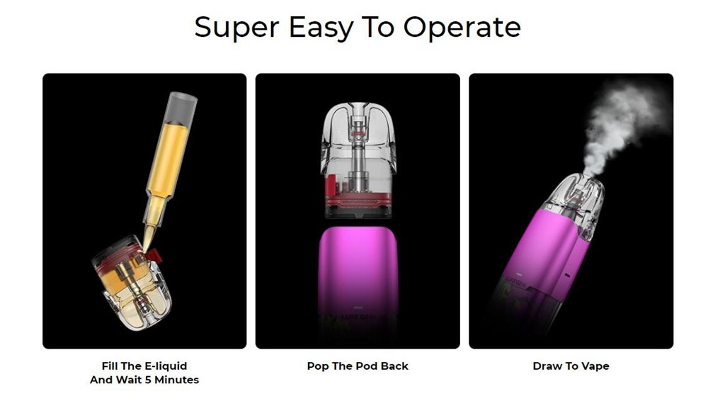How to use Vaporesso LUXE Q2 SE: fill the pod, insert it, draw to vape