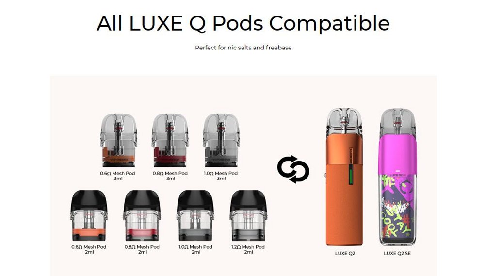 Vaporesso LUXE Q2 SE compatible with all LUXE Q pods