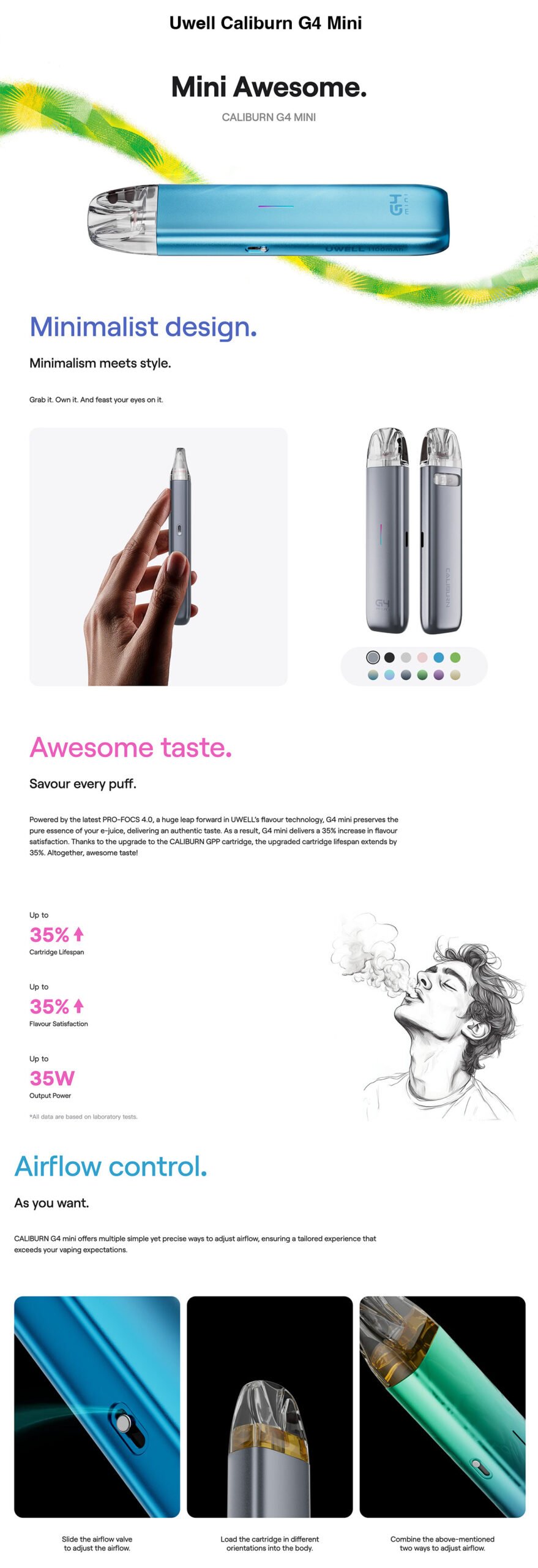 Uwell Caliburn G4 Mini Pod Kit Uwell Caliburn G4 Mini pod kit design and airflow control