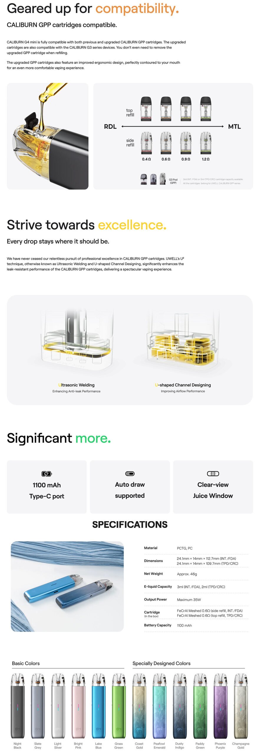 Uwell Caliburn G4 Mini Uwell Caliburn G4 Mini pod compatibility and specifications