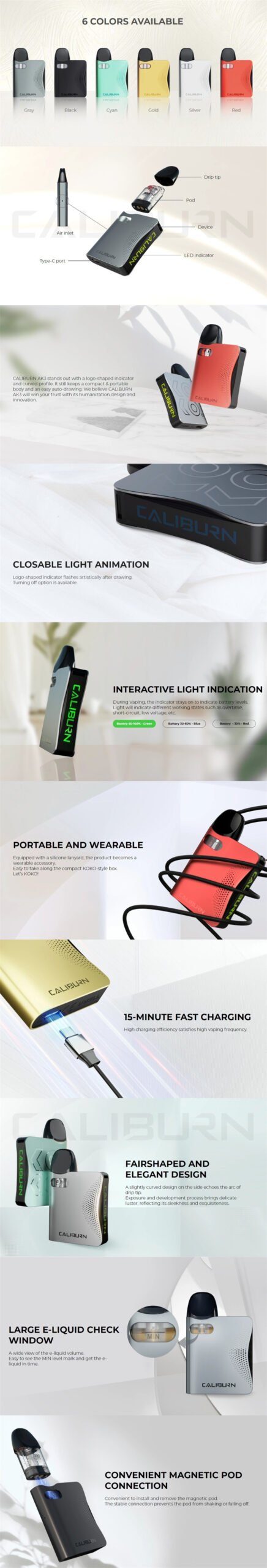 Caliburn AK3 Sale Uwell Caliburn AK3 pod kit colours and features